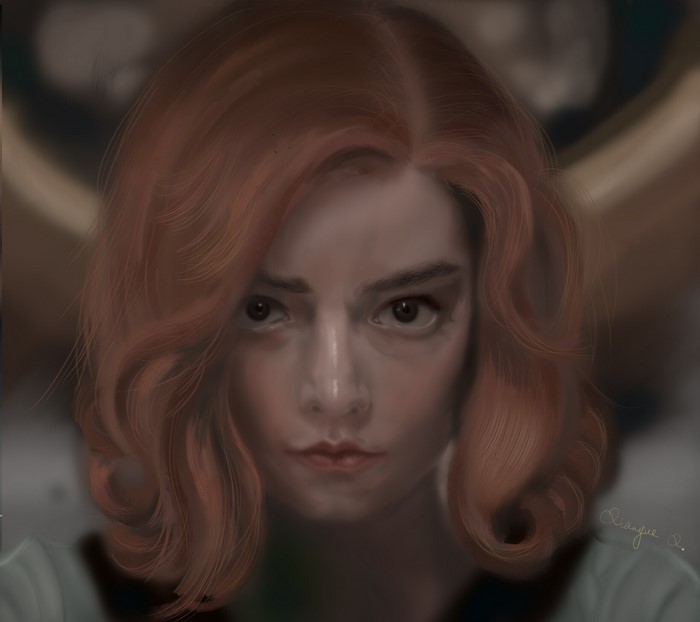 digital art, face, digital painting, artwork, redhead, short hair, fan art, The Queens Gambit, women, portrait, Anya Taylor-Joy, Beth Harmon, drawing