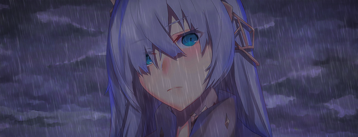rain, anime girls, color correction