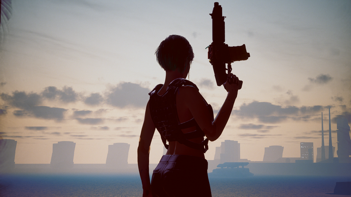 Cyberpunk 2077, CD Projekt RED, shotgun, sunset