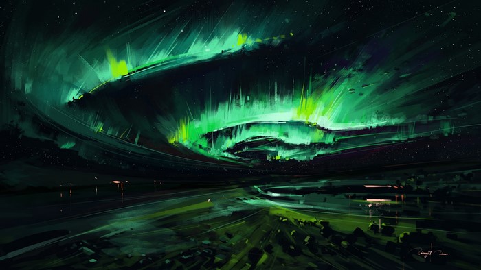 green background, digital art, artwork, BisBiswas, Aurora, green