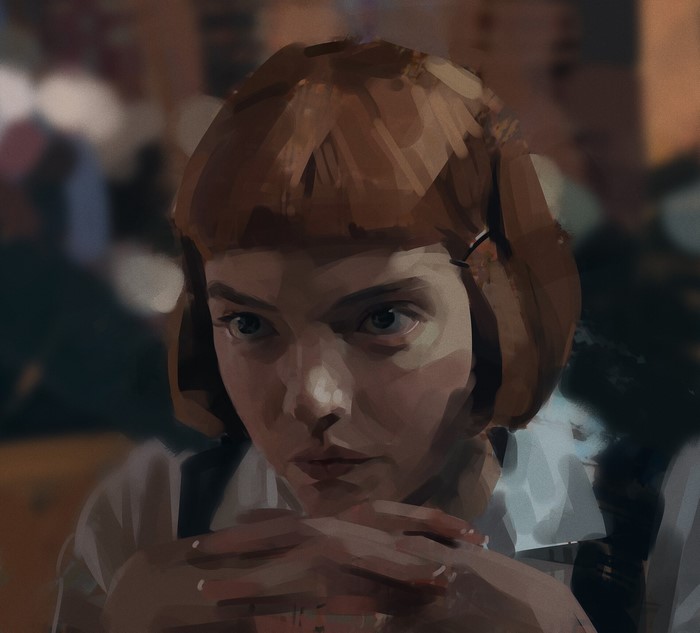 drawing, Beth Harmon, digital painting, The Queens Gambit, Anya Taylor-Joy, artwork, brunette, fan art, digital art