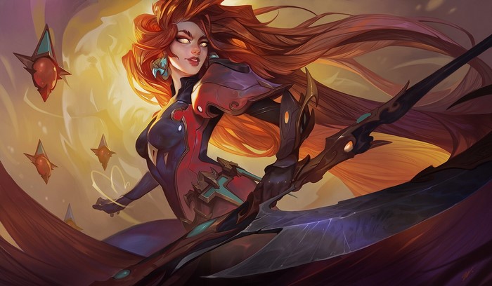 glowing eyes, artwork, warrior, long hair, redhead, yellow eyes, women, fantasy girl, fantasy art