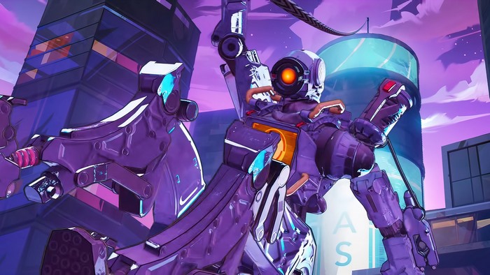 Pathfinder from Apex Legends in a futuristic city
