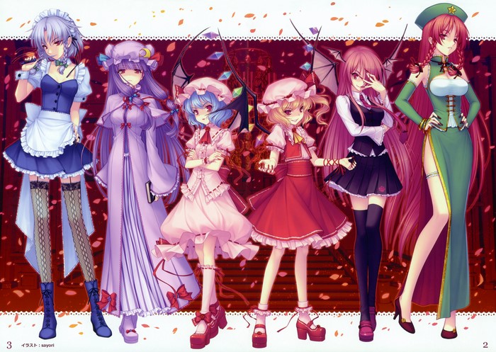 4K, Patchouli Knowledge, Touhou, Hong Meiling, Neko Works, Flandre Scarlet, Sayori, Izayoi Sakuya, Remilia Scarlet, anime, anime girls, Koakuma
