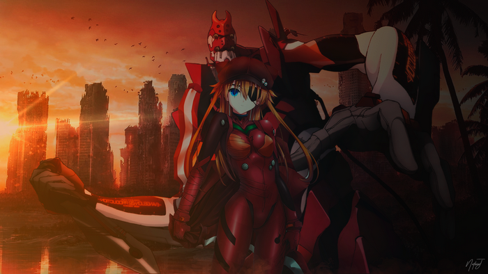 Neon Genesis Evangelion, anime, bodysuit, apocalyptic, anime girls, Asuka Langley Soryu, mecha girls
