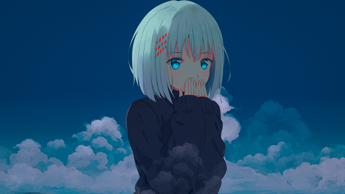Anime girl with silver hair and blue eyes