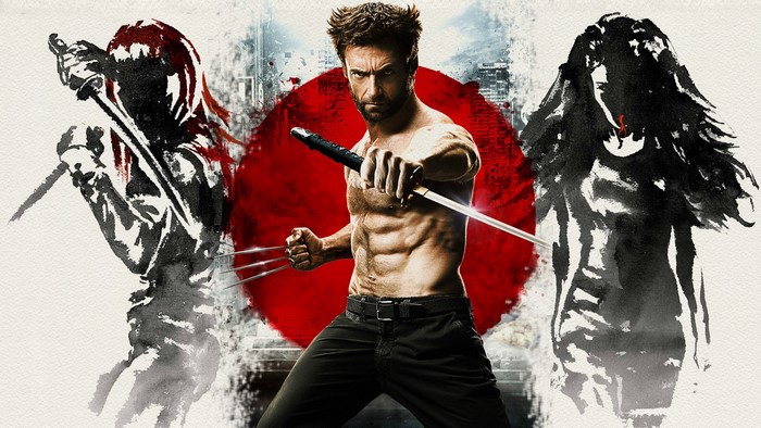 Wolverine and two female warriors in front of a red circle
