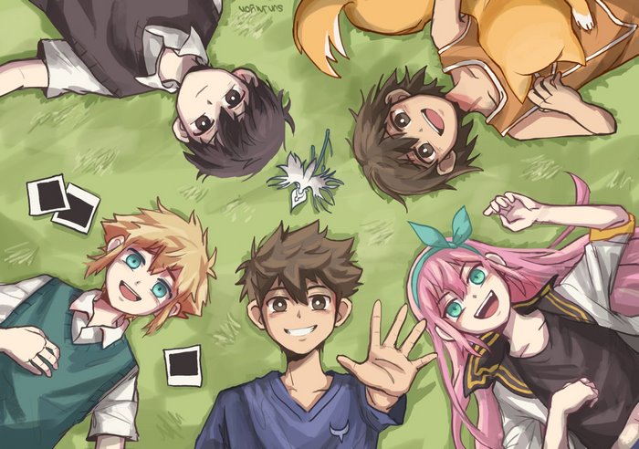 Aubrey, Basil, and Friends Lying on Grass