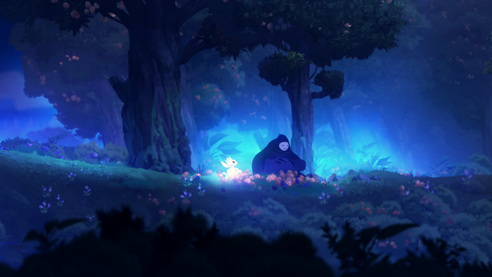 Ori and Naru in a glowing forest clearing