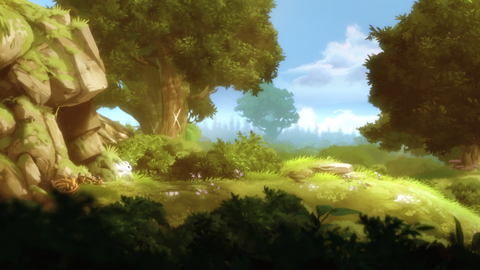 Ori from Ori and the Blind Forest in a forest