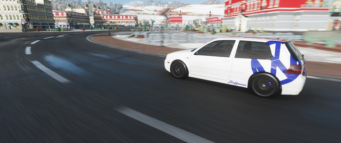 White Volkswagen Golf GTI with Peace Sign Livery in Forza Horizon 4