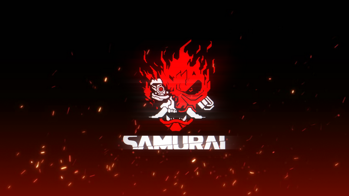 Samurai logo from Cyberpunk 2077 with fire and sparks