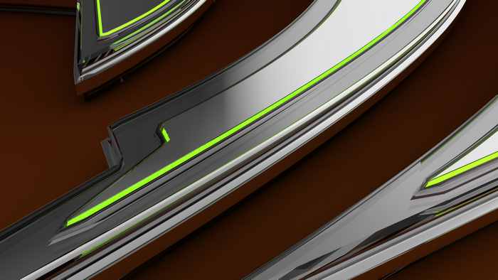 Abstract metallic shapes with neon green accents