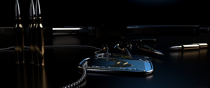 Nvidia CGI render of ammunition and dog tags
