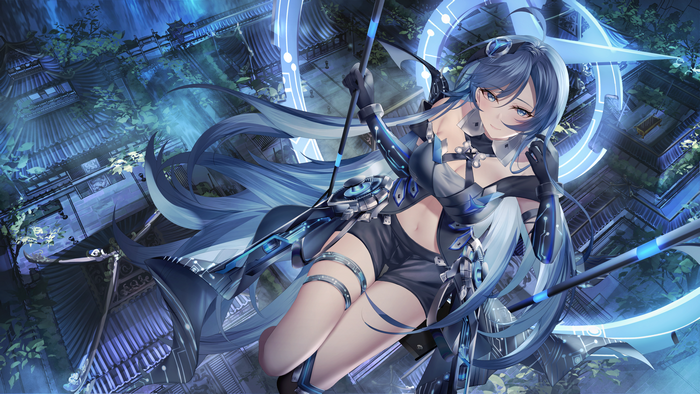 4K Anime Girl with Blue Hair and Scythe