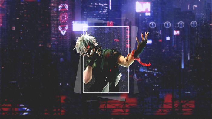 Kaneki Ken from Tokyo Ghoul in a city at night