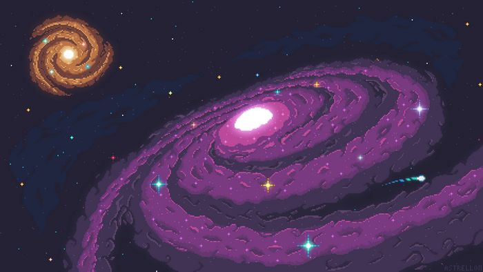 Pixel Art Galaxy and Black Holes by Astrellon