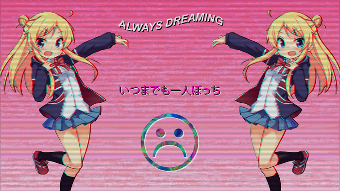 Kujou Karen from Kin-Iro Mosaic with Retrowave aesthetic