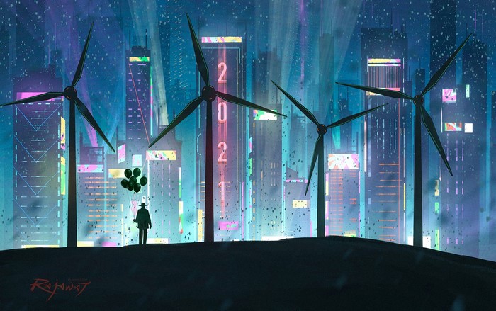 Surendra Rajawat's 2021 Cyberpunk Cityscape Illustration
