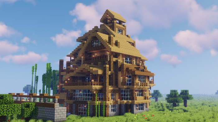 Minecraft Rustic Wooden Cabin Mansion Landscape