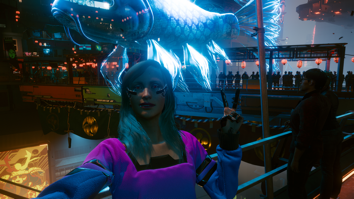 V from Cyberpunk 2077 taking a selfie