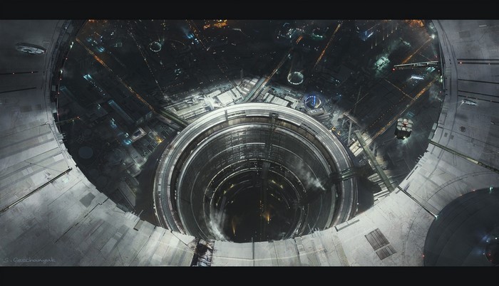 Industrial Star Wars artwork of a deep shaft