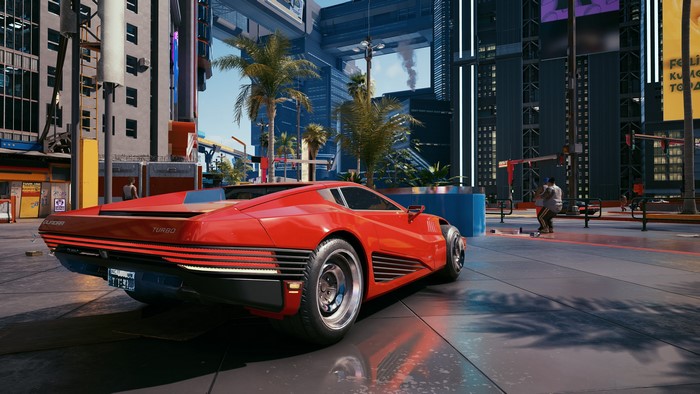 Red sports car in Cyberpunk 2077