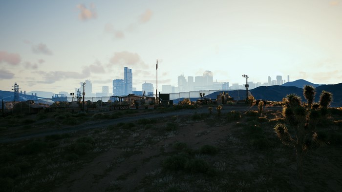 Cyberpunk 2077 cityscape in the desert