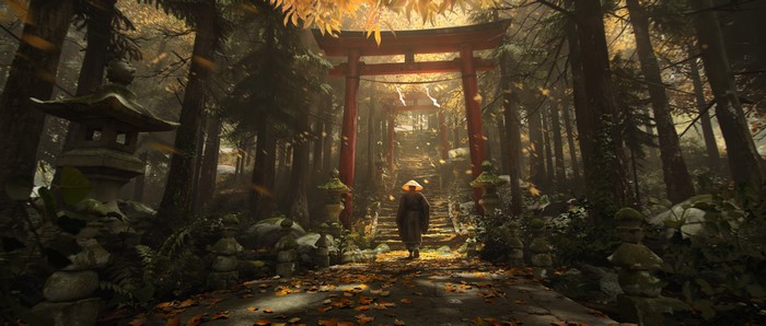 Japanese Torii Shrine in Forest