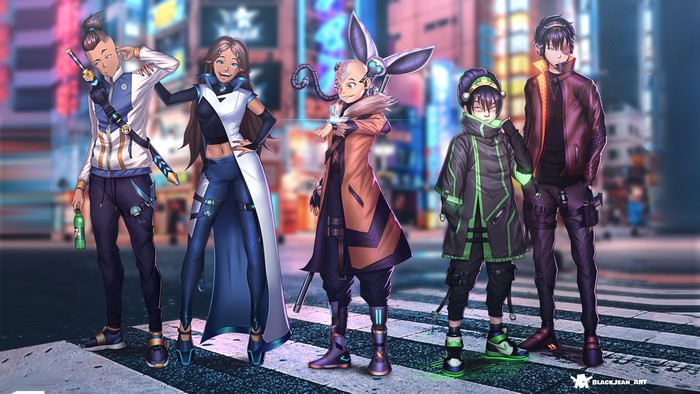Cyberpunk Avatar: The Last Airbender Characters in City