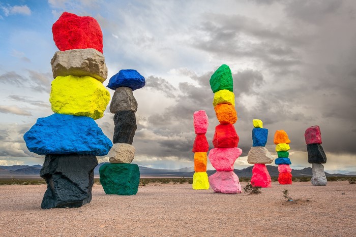 Seven Magic Mountains art installation in Nevada desert