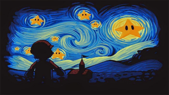 Mario in Starry Night with Super Stars