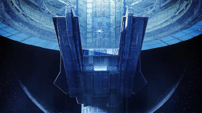 Massive futuristic space station in deep space
