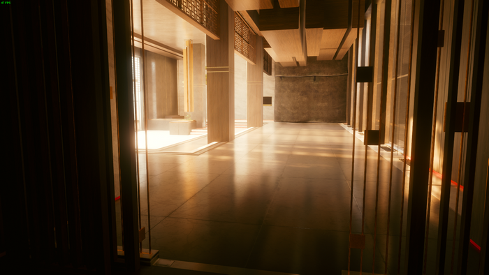 Interior of a modern building with wooden accents