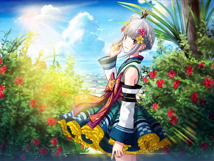 Kazuharu Kina in a summer dress with flowers