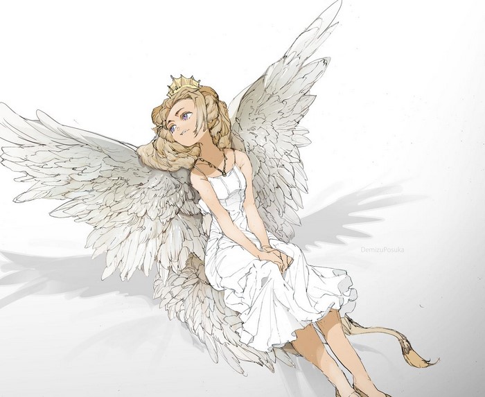 Angel girl with crown and large wings