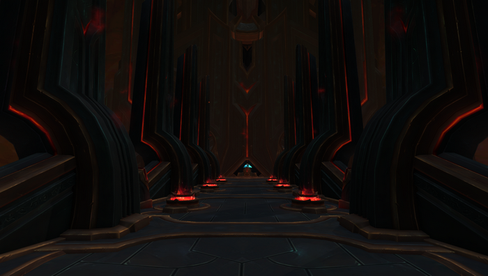 World of Warcraft screenshot of a dark, ornate hallway