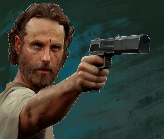 Rick Grimes from The Walking Dead holding a pistol