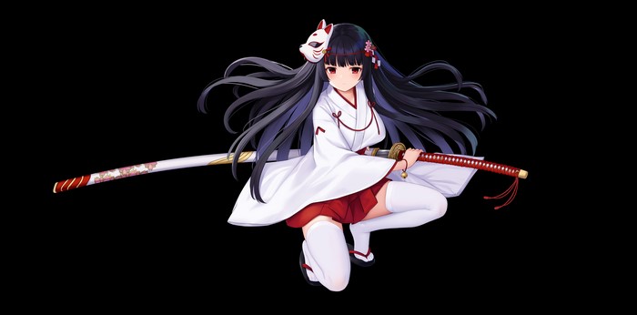 Miko with Katana and Fox Mask