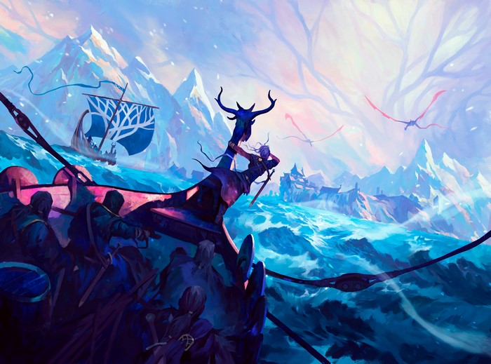 Dominik Mayer Artwork: Ships and Dragons in a Snowy Landscape