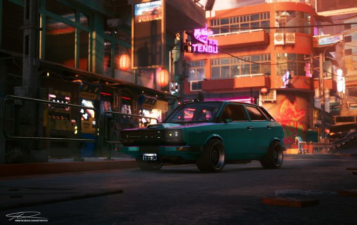 Cyberpunk 2077 car in a neon city street