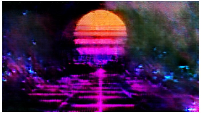 Synthwave sunset with neon grid road