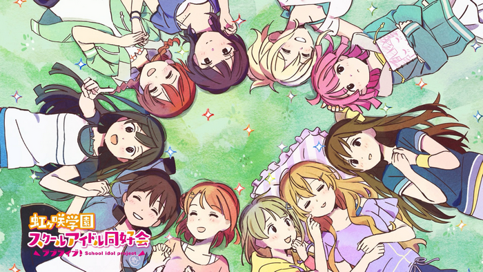 Love Live! School Idol Project girls lying on grass