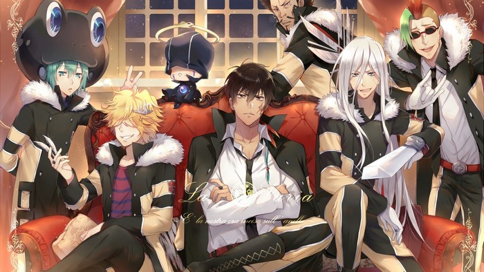 Group of anime boys sitting on a couch