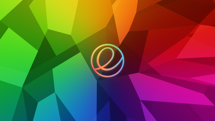 Elementary OS logo on abstract geometric rainbow background