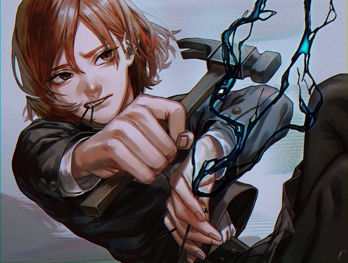 Kugisaki Nobara from Jujutsu Kaisen with a hammer