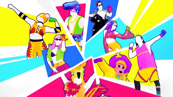 Just Dance characters in a colorful collage