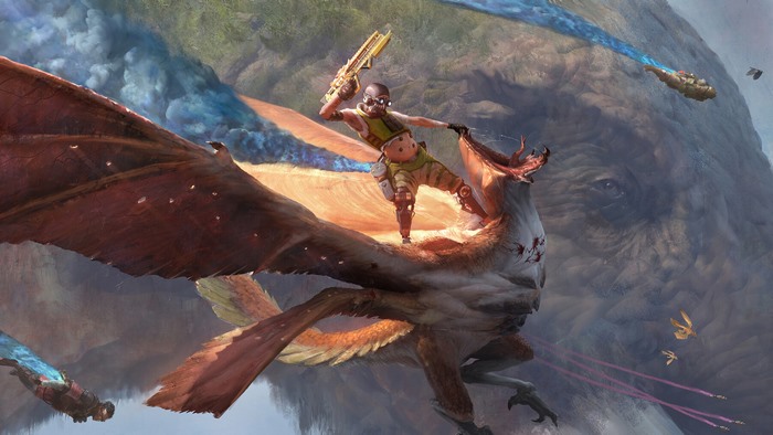 Octane Riding a Giant Bird in Battle