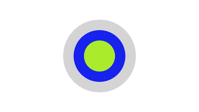 Concentric circles with green, blue, and gray rings