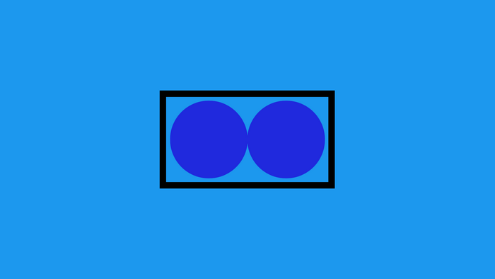 Two blue circles inside a black rectangle on a blue background